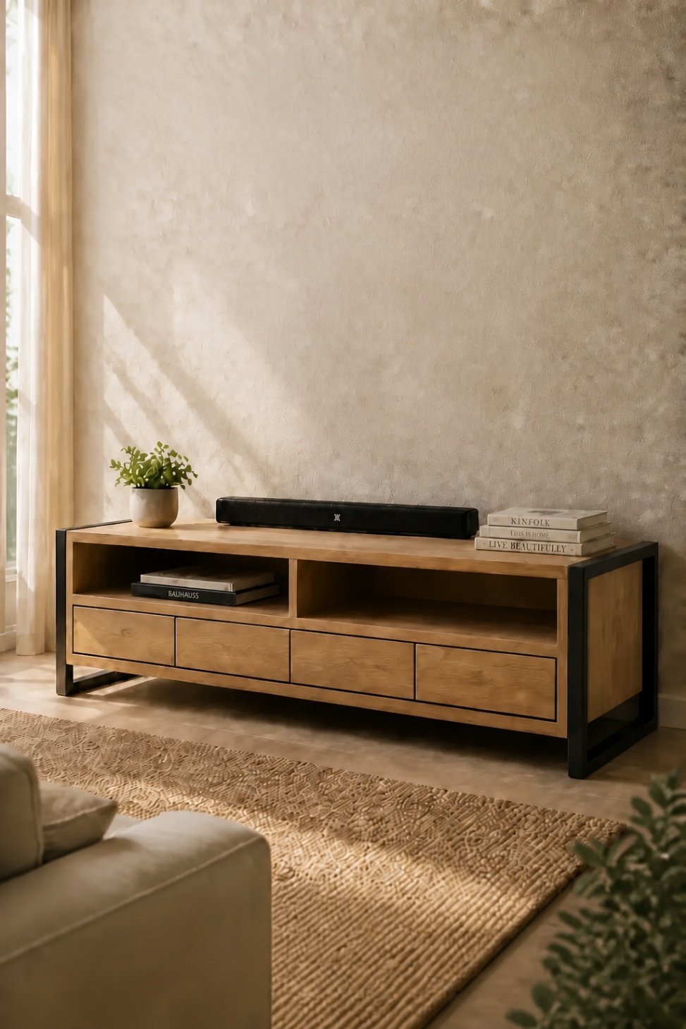 Warm Minimalist Industrial Media Lounge